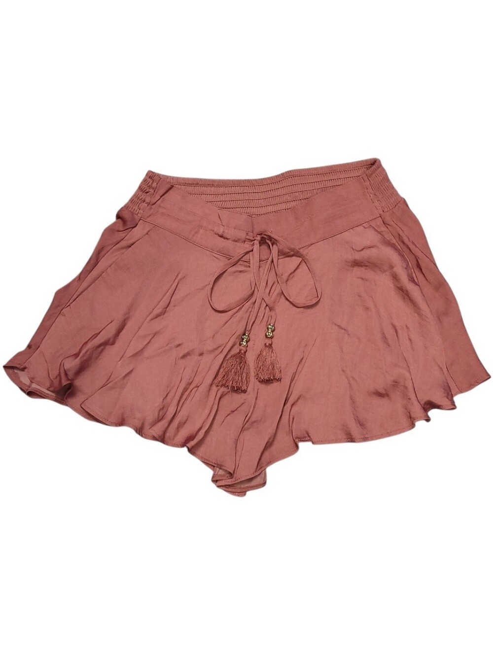 H&M Airy Drawstring Tassel Shorts, Dark Pink, Size Small